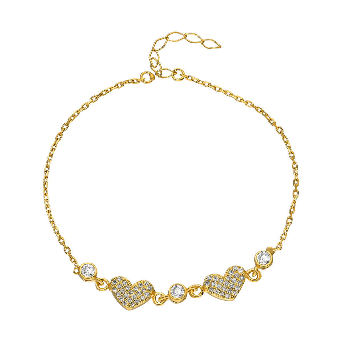 Herz Armband Damen – Silber & Gold Armkette mit Steinchen