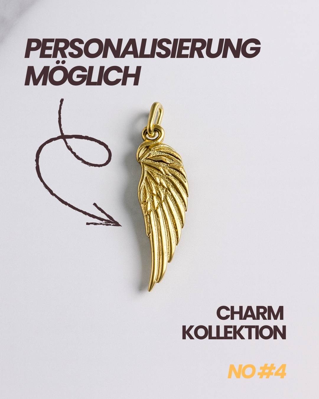 Athen Charm aus vergoldetem Flügel Design, personalisierbar, Mix and Match Kollektion