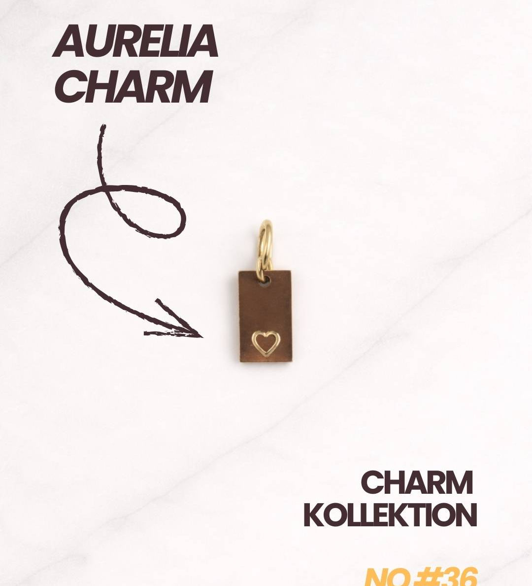 Minimalistischer Aurelia CHARM Damen Anhänger mit rechteckiger Form und feinem Herzgravur.