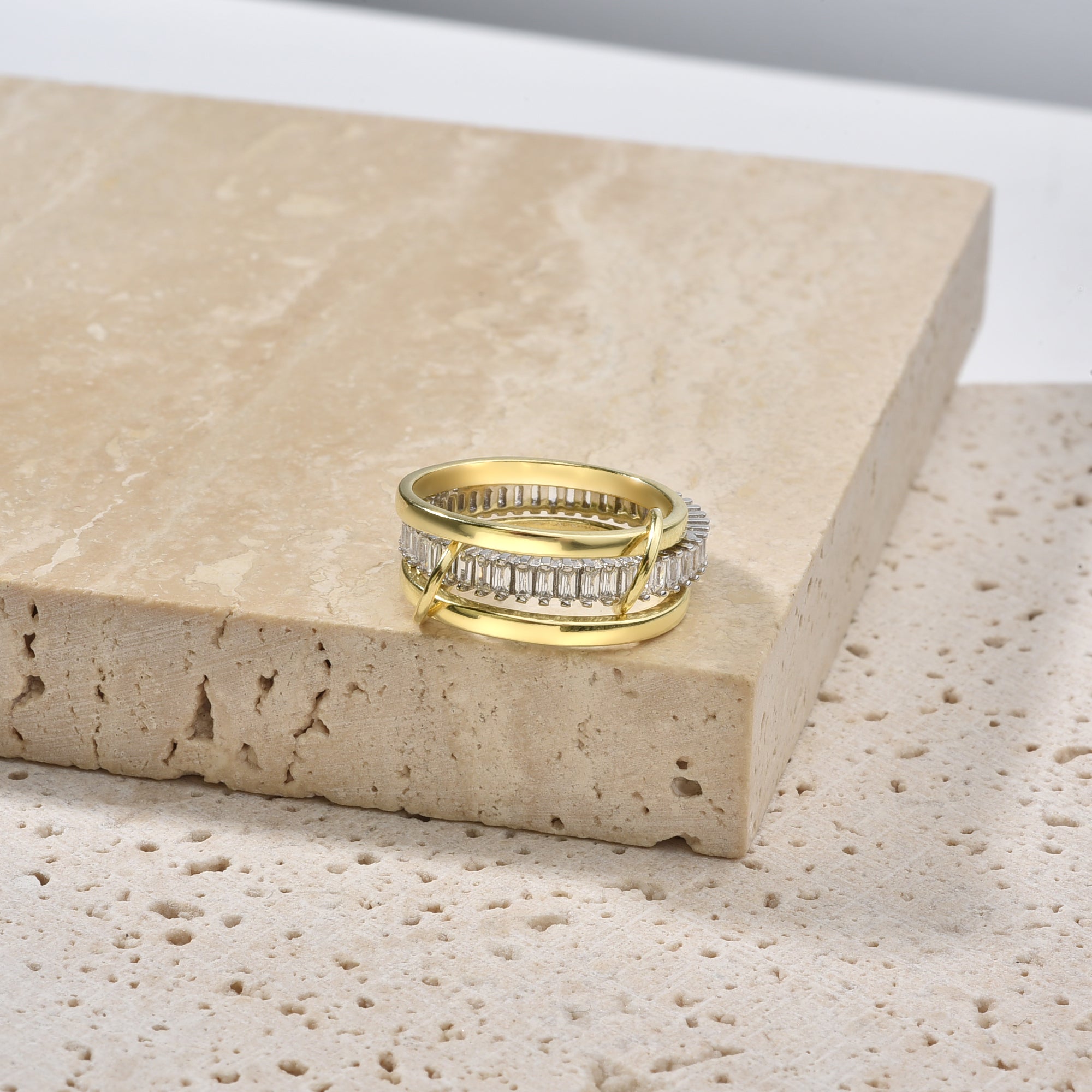 Exklusiver Bicolor Ring Gold/Silber, 925 Sterling Silber, luxuriöser Zirkonia-Schmuck