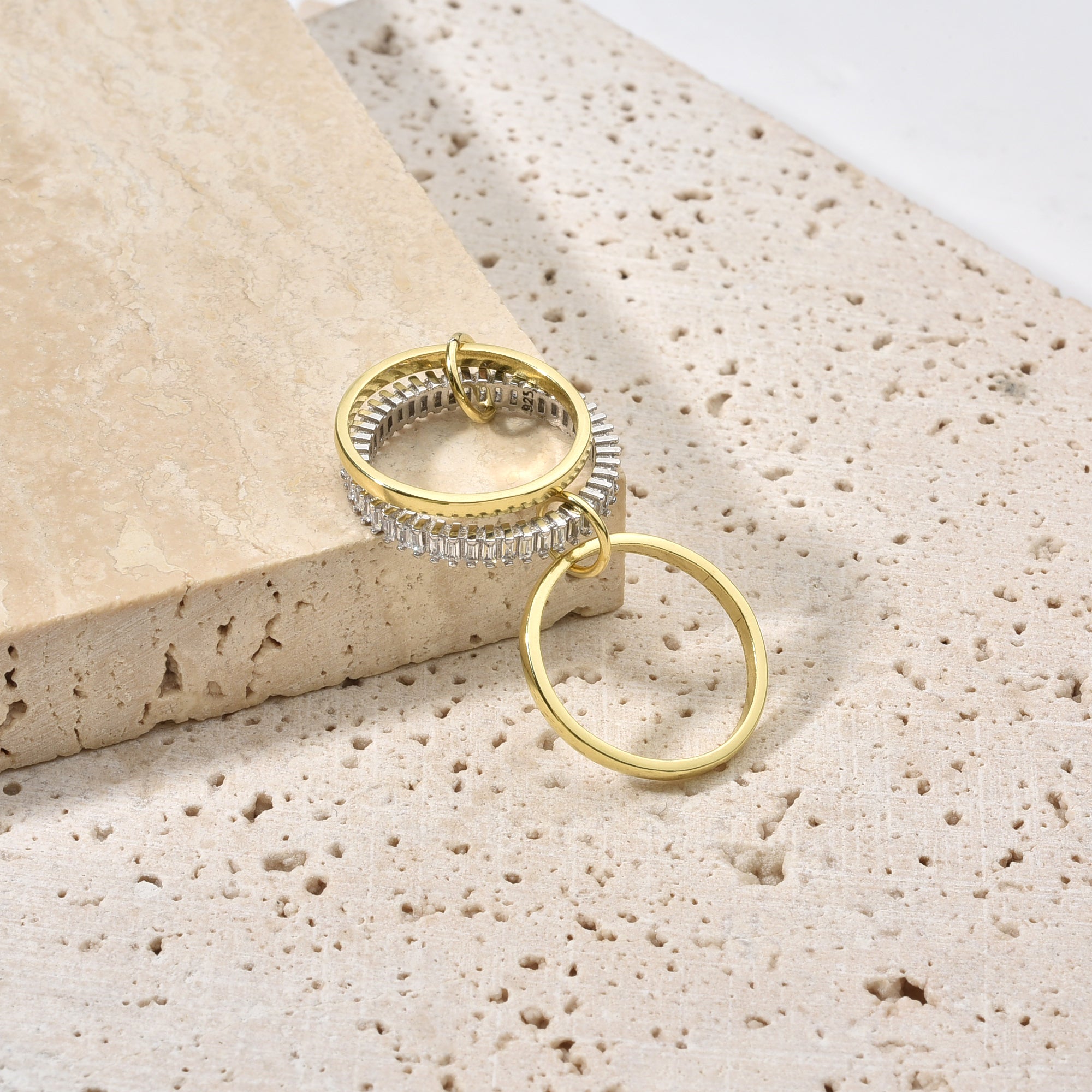 Moderner Baguette Ring Gold/Silber, wasserfest, nickelfrei und allergiefreundlich