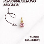 Personalisierbarer Bellagio CHARM in Gold mit funkelndem rosafarbenem Stein für Damen.