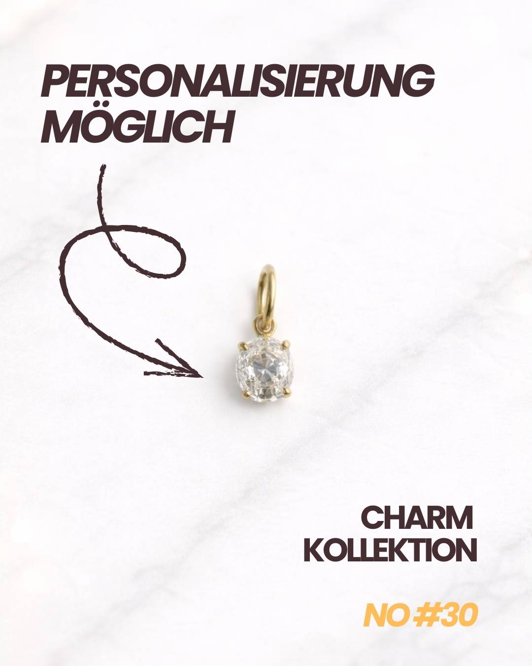 Eleganter Damen Charm in Gold mit Zirkonia im minimalistischen Luxus-Design.