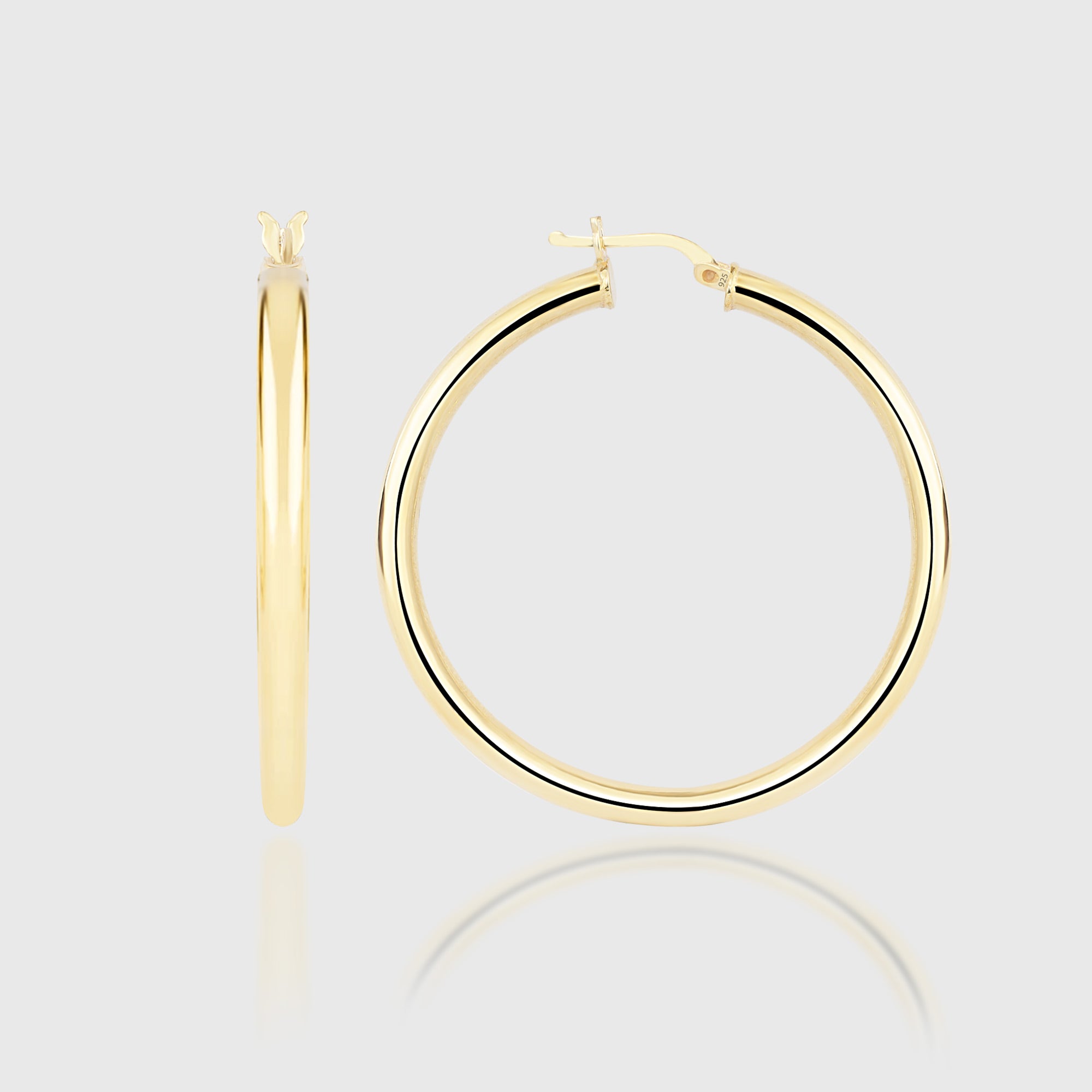 Bump XL Creolen aus 925 Sterling Silber, glatte Oberfläche, großer Hoop, eleganter Damenohrring.