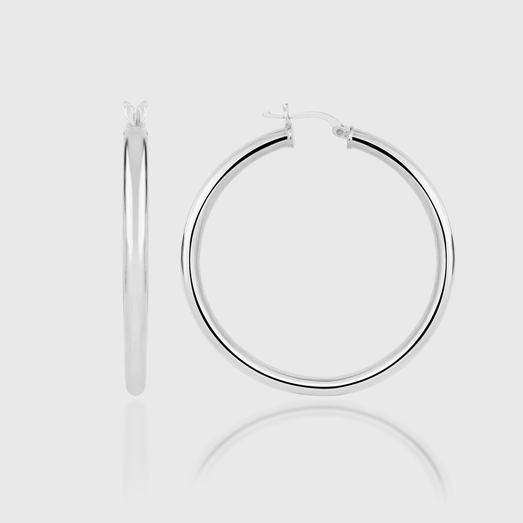 Bump XL Creolen aus 925 Sterling Silber, glatte Oberfläche, großer Hoop, eleganter Damenohrring.