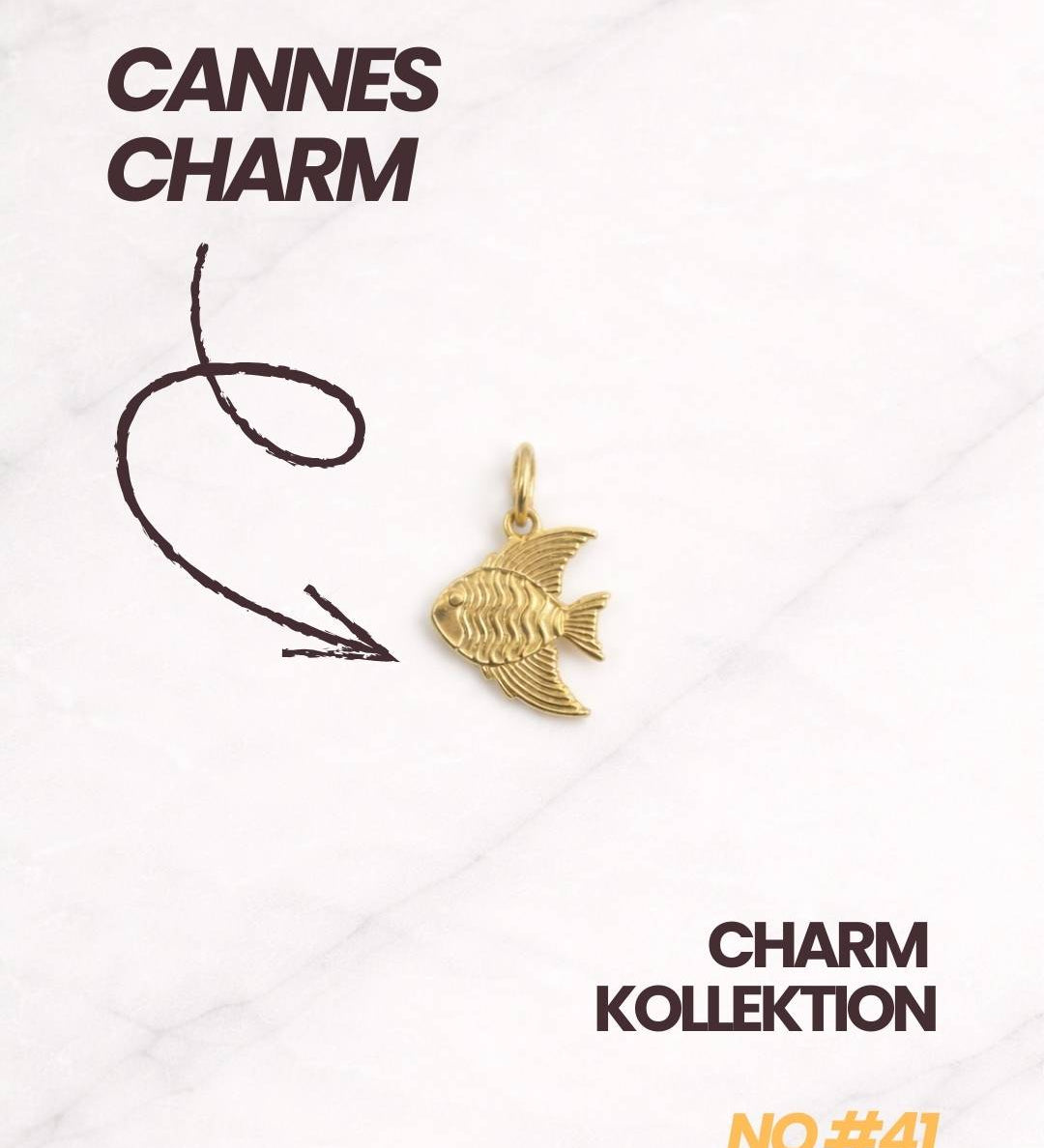 Goldener Cannes CHARM Fisch Anhänger für Damen mit maritimem Design.