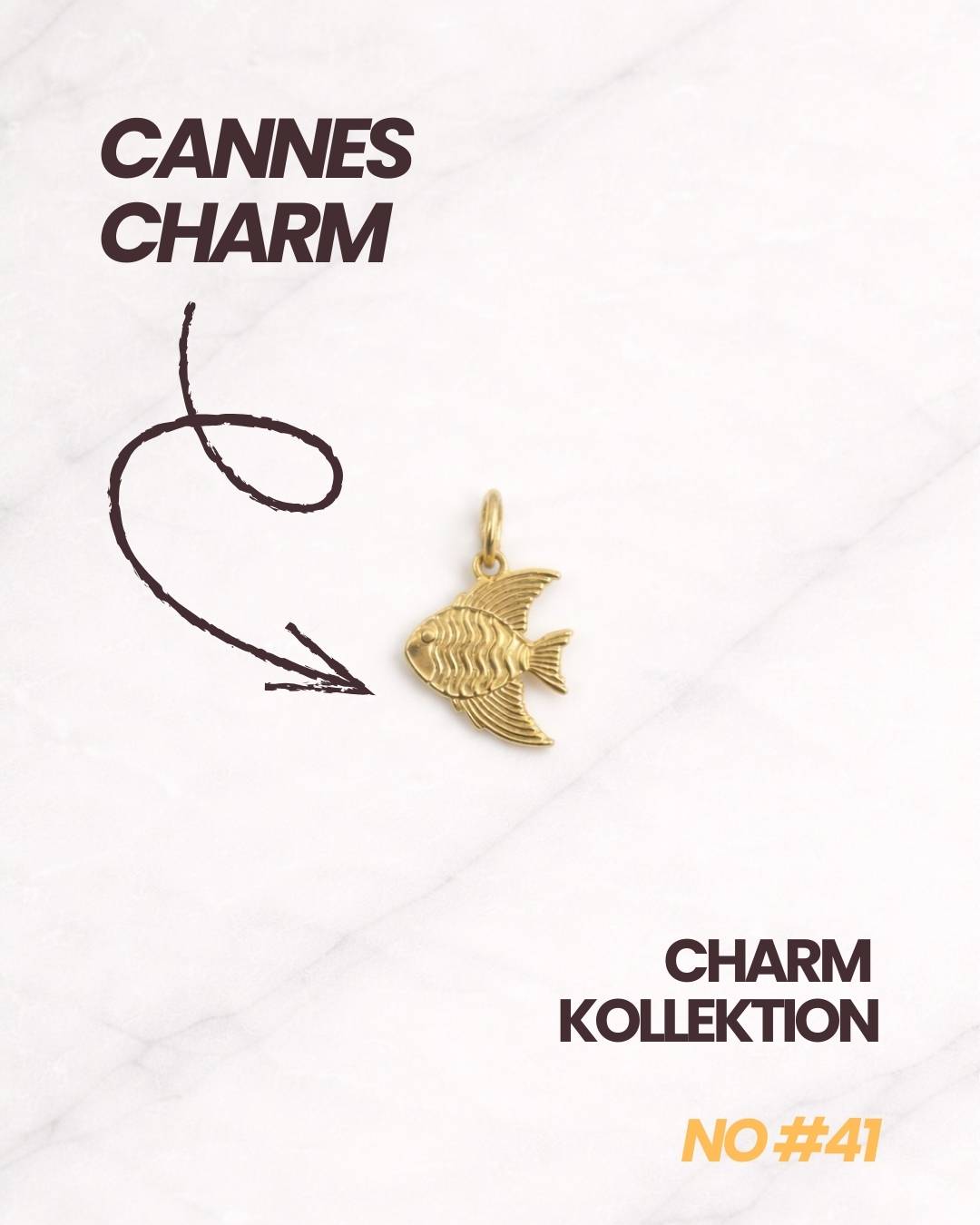 Goldener Cannes CHARM Fisch Anhänger für Damen mit maritimem Design.