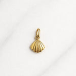 Capri Charm in Gold – kleiner Muschel-Anhänger auf hellem Hintergrund.
