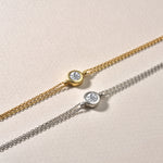 Solitaire Armband in Rose und Silber im Vergleich, minimalistischer Damen-Schmuck mit Zirkonia.