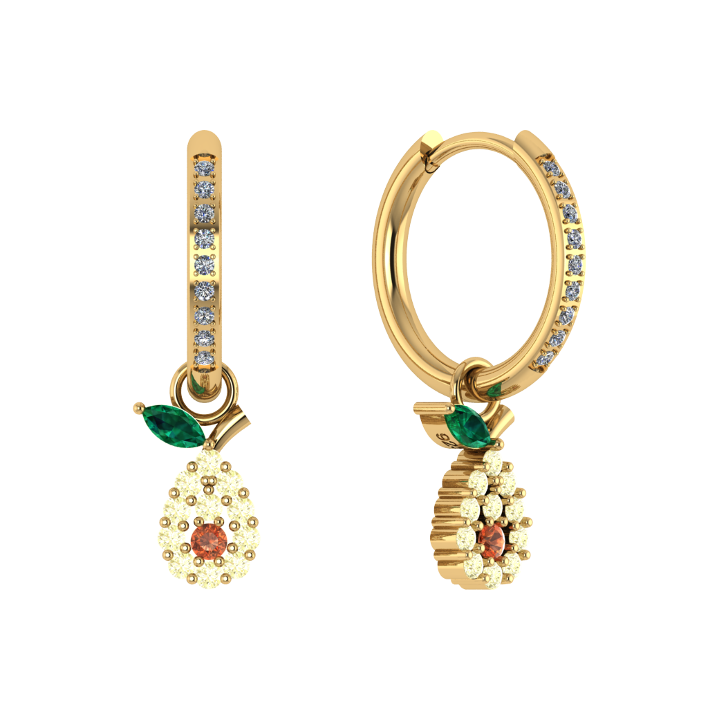 Runde Pavé-Creole mit Avocado-Charm, 14K vergoldet, Zirkonia-Steine.