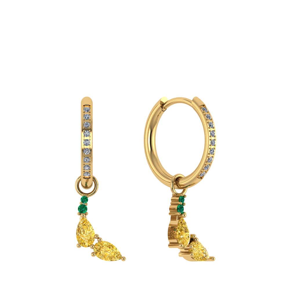 Runde Pavé-Creole mit Bananen-Charm, 14K vergoldet, Zirkonia-Steine.