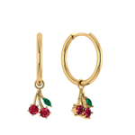 Runde Creole mit Kirschen-Anhänger, grünes Blatt, rote Zirkonia.