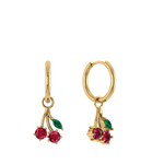 Runde Creole mit Kirschen-Anhänger, grünes Blatt, rote Zirkonia.