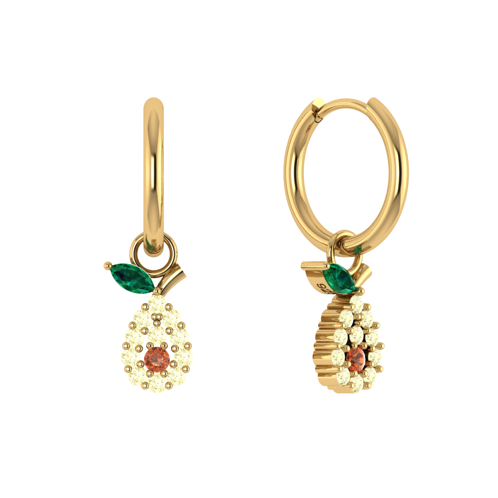 Runde Creole mit Avocado-Charm, 925 Silber vergoldet, funkelnde Zirkonia.