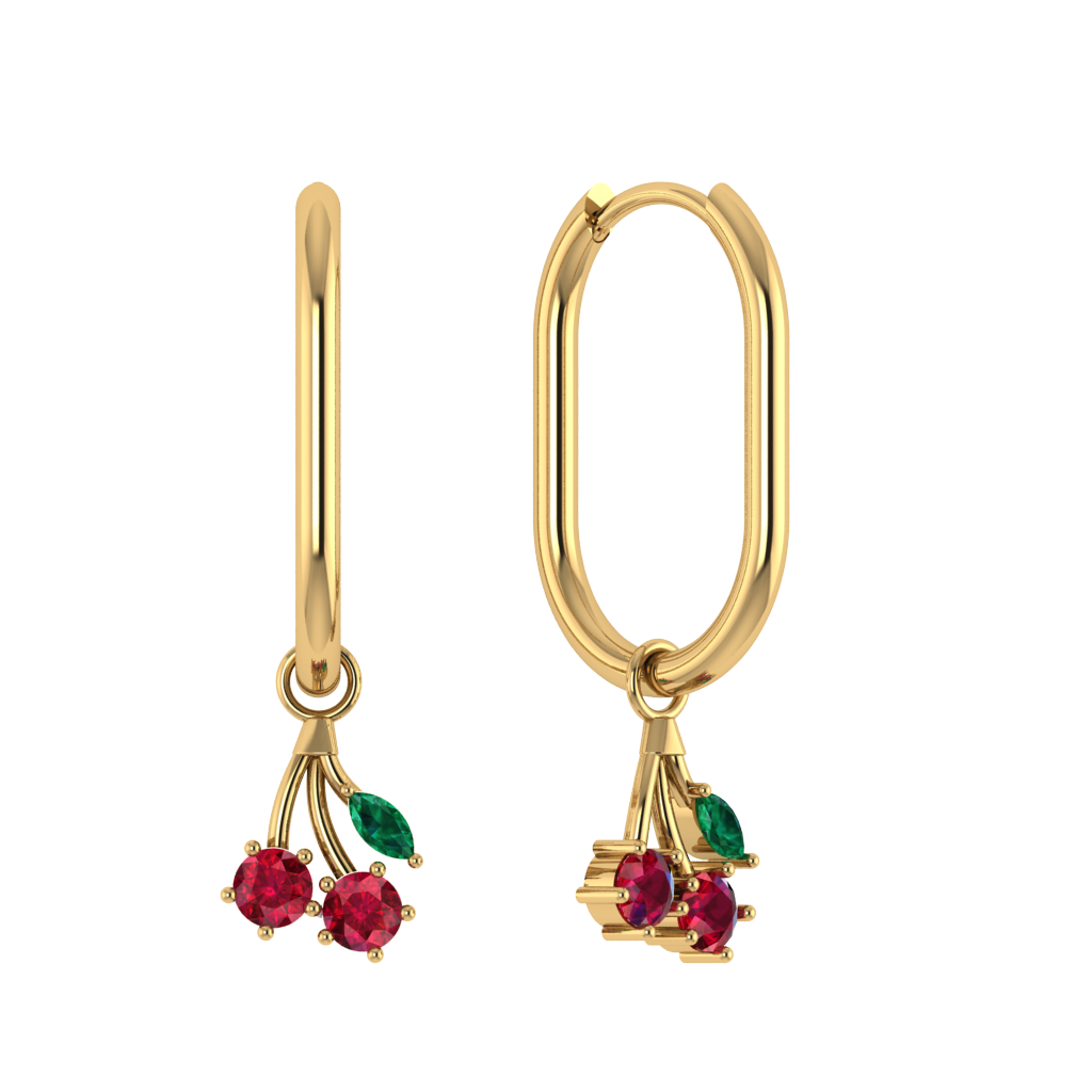 Ovale Creole mit Kirschen-Charm, 14K vergoldetes 925 Silber