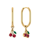 Ovale Creole mit Kirschen-Charm, 14K vergoldetes 925 Silber