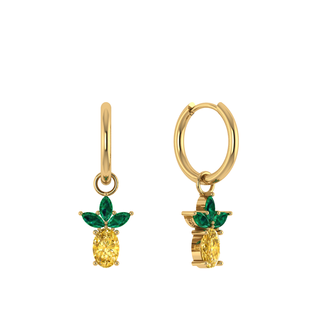 Runde Creole mit Ananas-Charm, 925 Silber vergoldet, funkelnde Zirkonia.