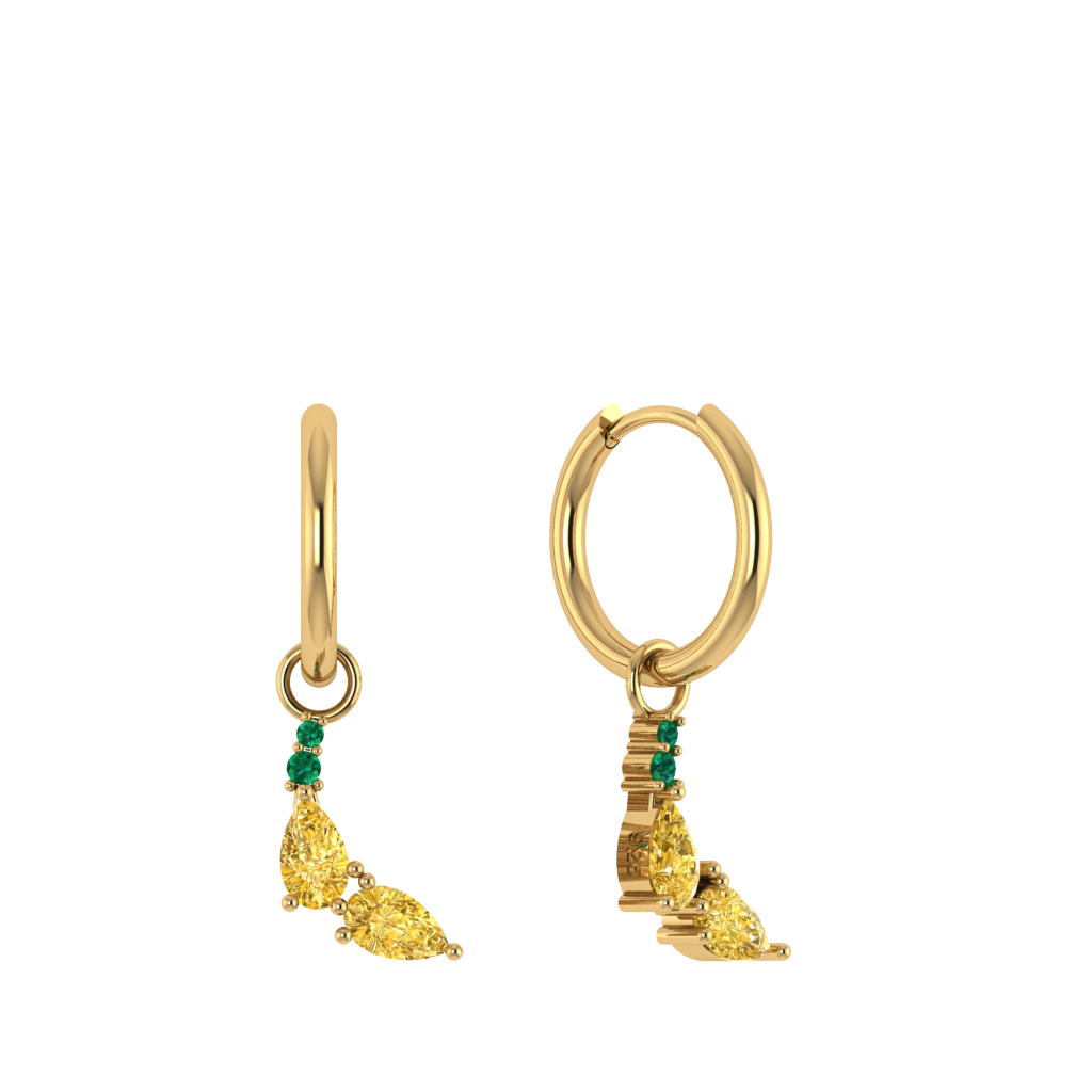 Runde Creole mit Bananen-Anhänger, grünes Blatt, gelbe Zirkonia.