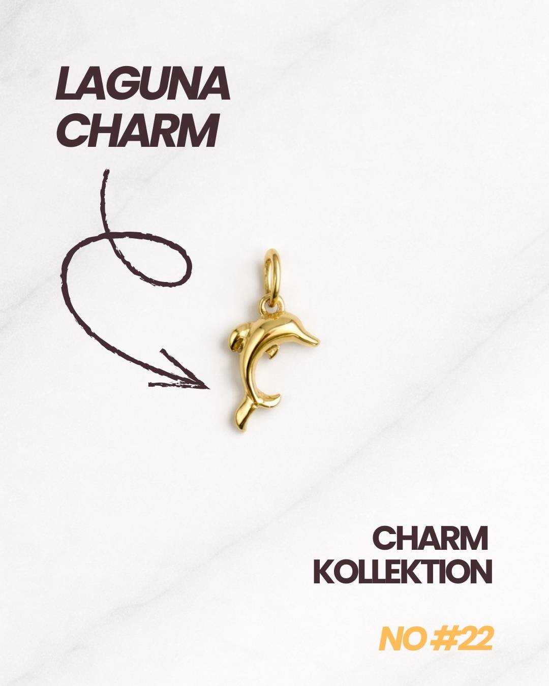 Laguna Charm in Gold: Delfin Charm für Damen, Teil der Charm Kollektion, hochwertig fotografiert.