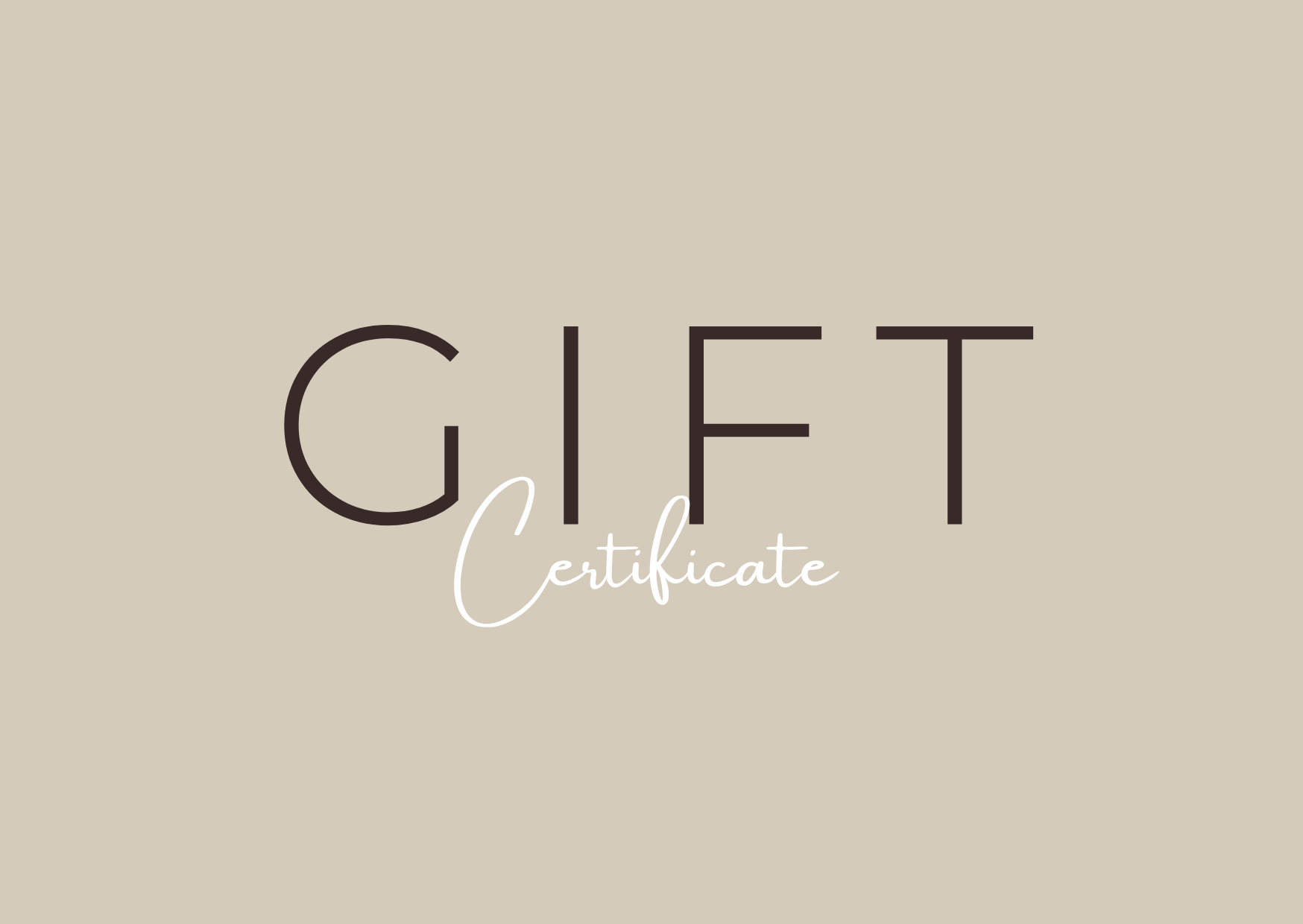 Dkendiz GIFT CARD auf beigem Hintergrund. Schriftzug „Gift Certificate“ minimalistisch. Elegante Geschenkkarte zum Freude verschenken