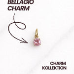 Bellagio CHARM No 29, zarter goldener Anhänger mit rosa Stein aus der Dkeniz Charm Kollektion.