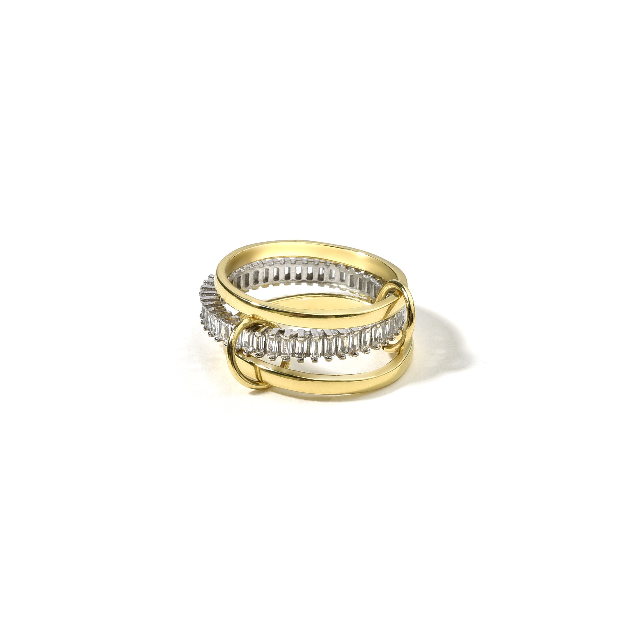 Exklusiver Baguette Ring aus 925 Sterling Silber, 14K vergoldet, mit Zirkonia im Bicolor-Design