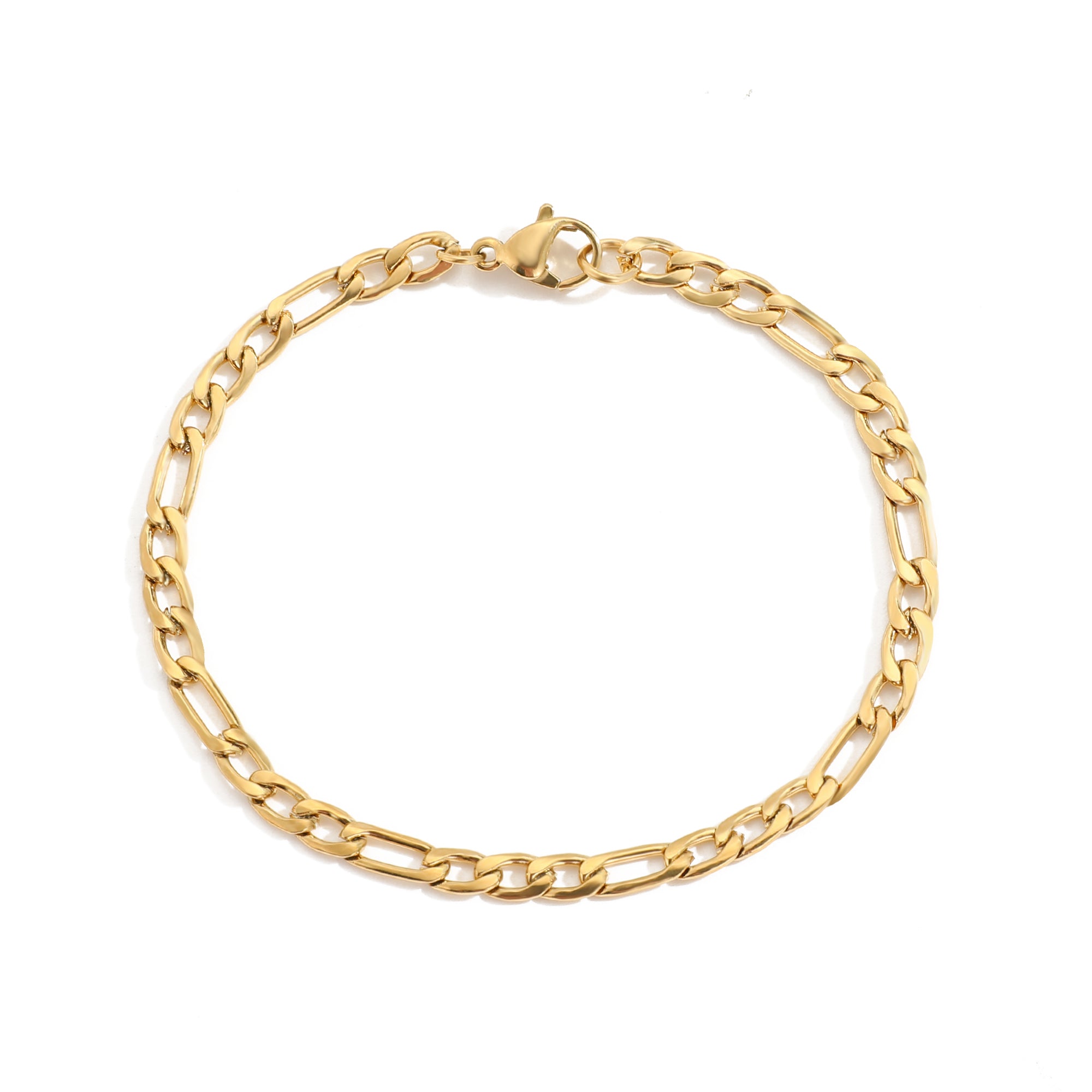 Detailansicht Figaro Armband Gold Damen aus vergoldetem Edelstahl mit Karabinerverschluss.