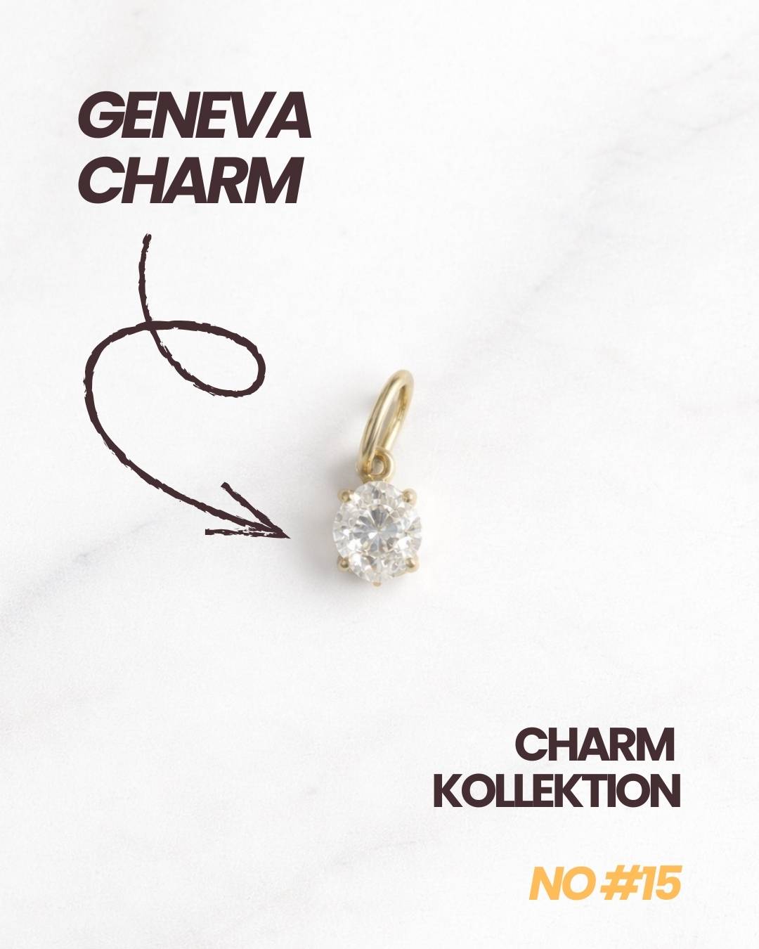 Nahaufnahme Geneva Charm: vergoldete Öse und klarer Zirkonia, dezenter Luxus für den Alltag.