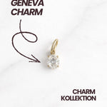 Nahaufnahme Geneva Charm: vergoldete Öse und klarer Zirkonia, dezenter Luxus für den Alltag.