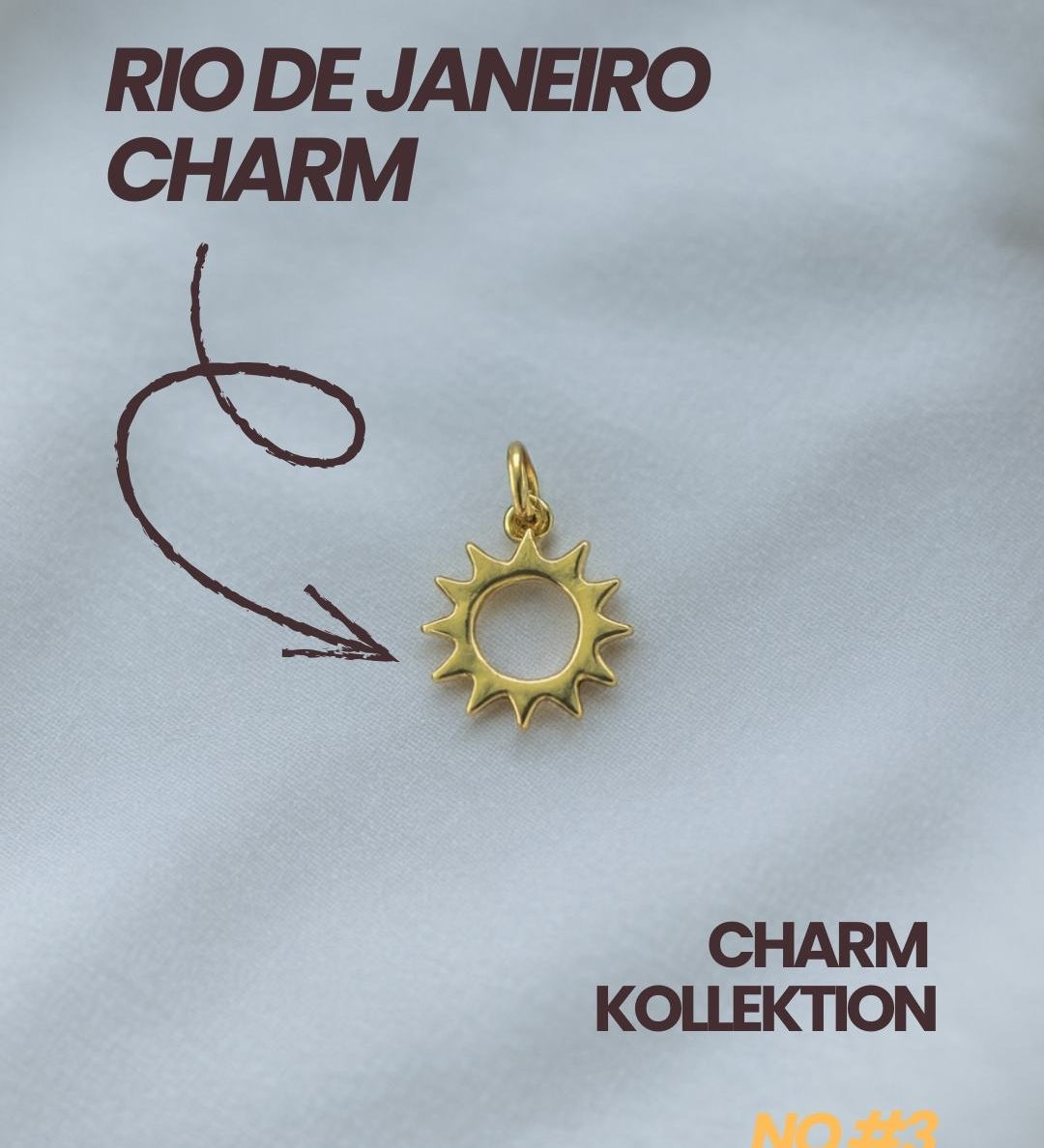 Vergoldeter Sonnen Anhänger für Ketten, Detailaufnahme, Mix & Match Charm Kollektion.