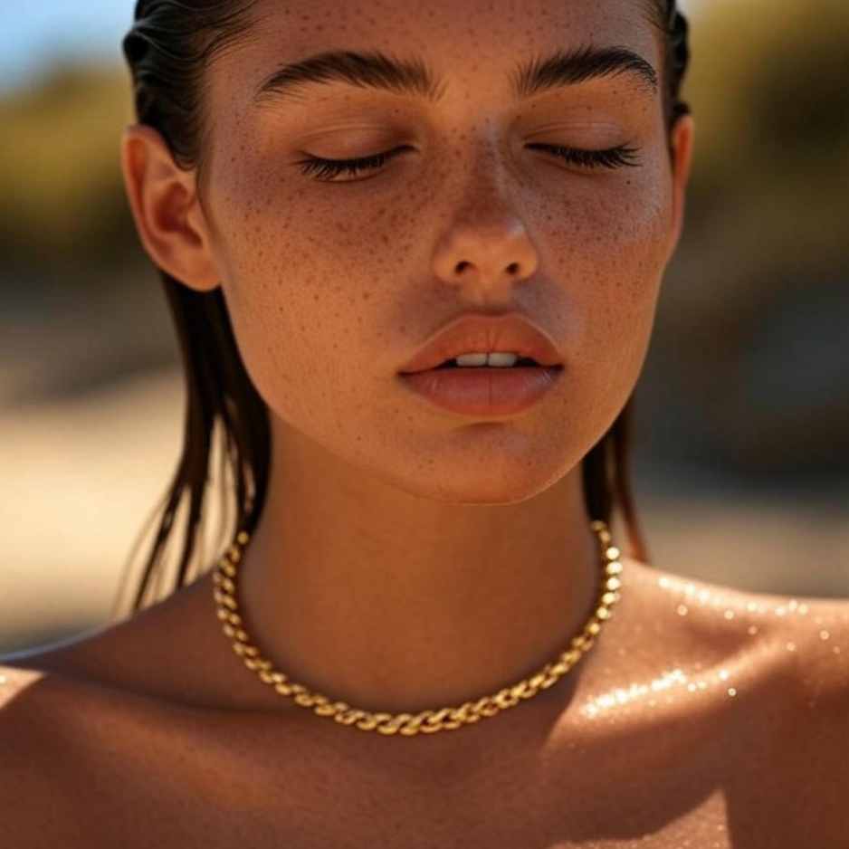 Lass dich von der Magie des Sommers verzaubern – diese zeitlos elegante Goldkette unterstreicht deine natürliche Schönheit mit einem luxuriösen Glanz. Perfekt für sonnengeküsste Haut und stilvolle Auftritte. Unser Bestseller für moderne Frauen, die dezenten Glamour lieben. Ideal als Geschenk oder für dich selbst – ein echtes Must-have in jeder Schmucksammlung.
