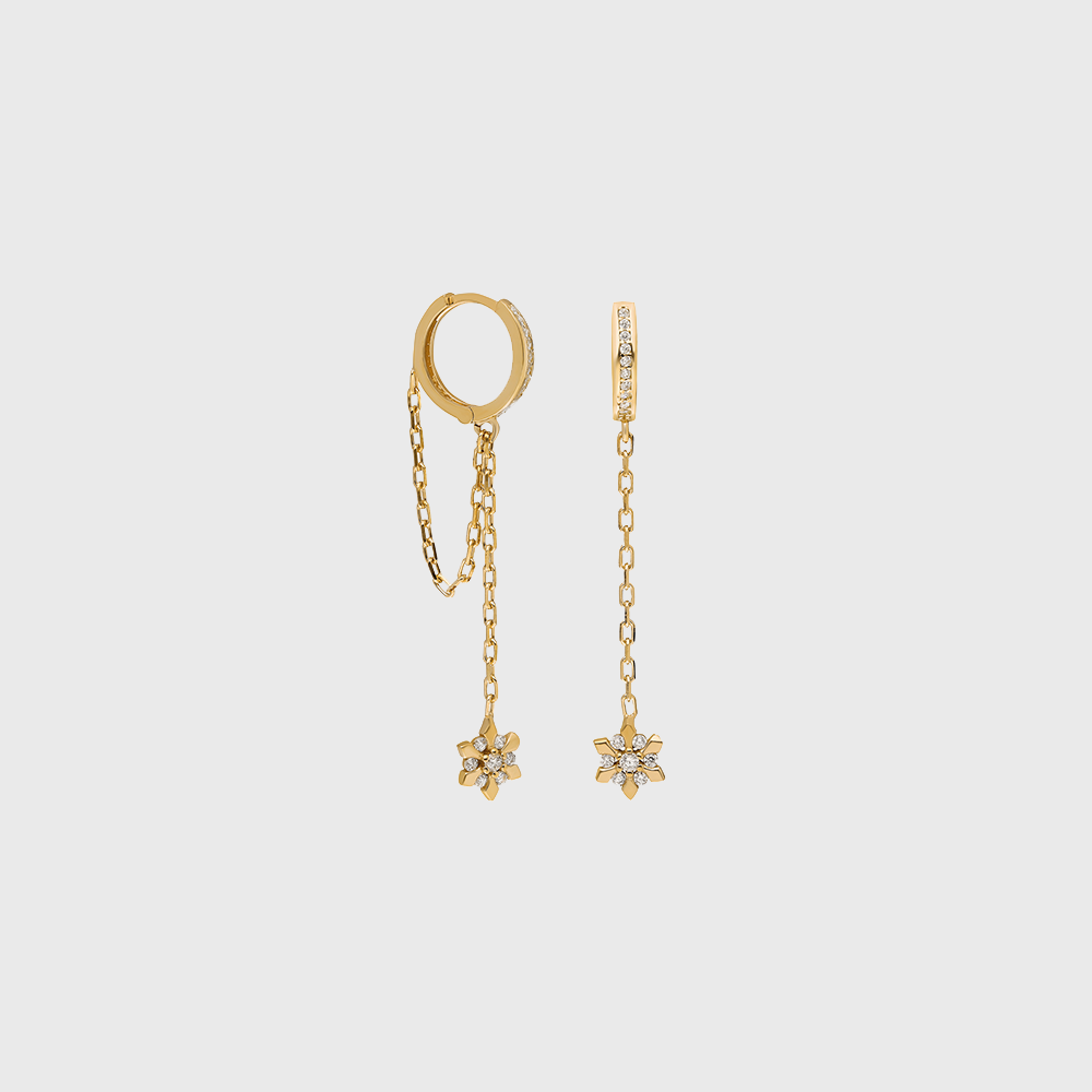 Hängecreolen Stern Gold, 925 Sterling Silber vergoldet, mit funkelnden Zirkonia-Steinen, elegante Damenohrringe