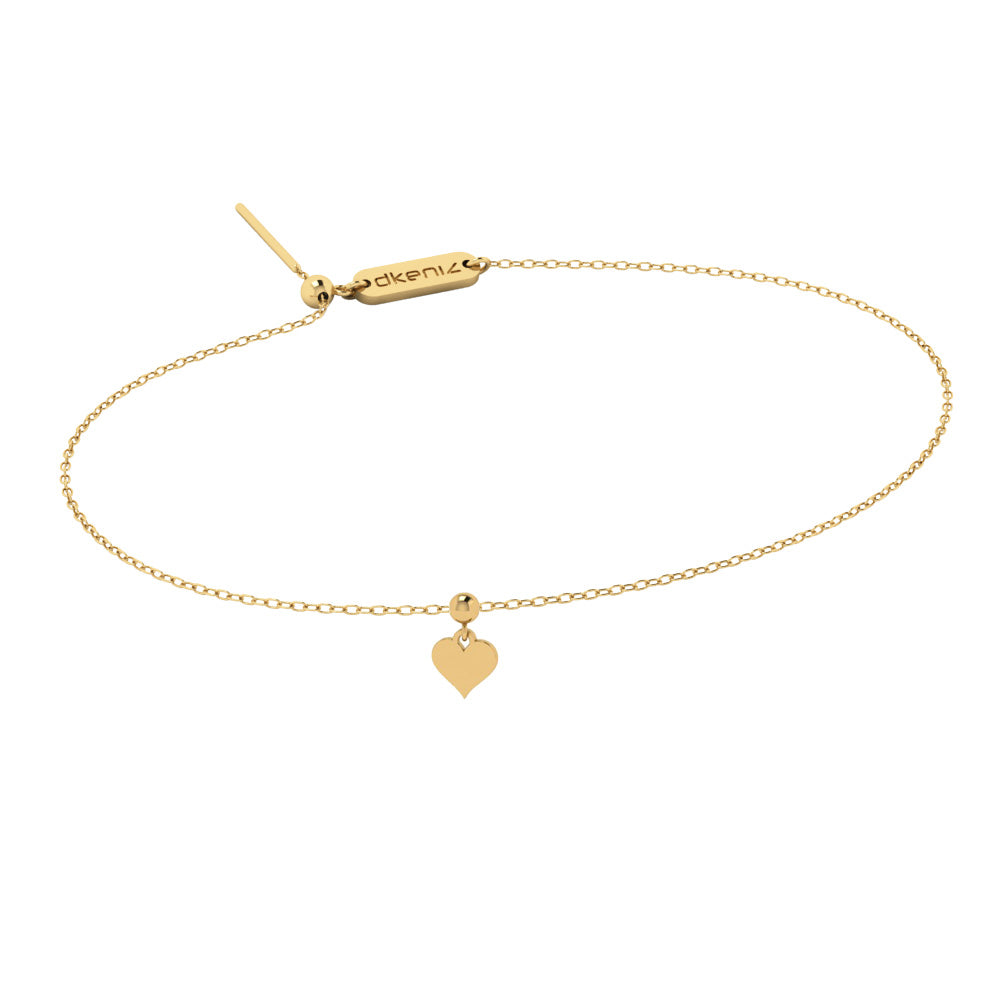 Minimalistische verstellbare Herz Armkette vergoldet aus 925 Sterling Silber am Handgelenk.