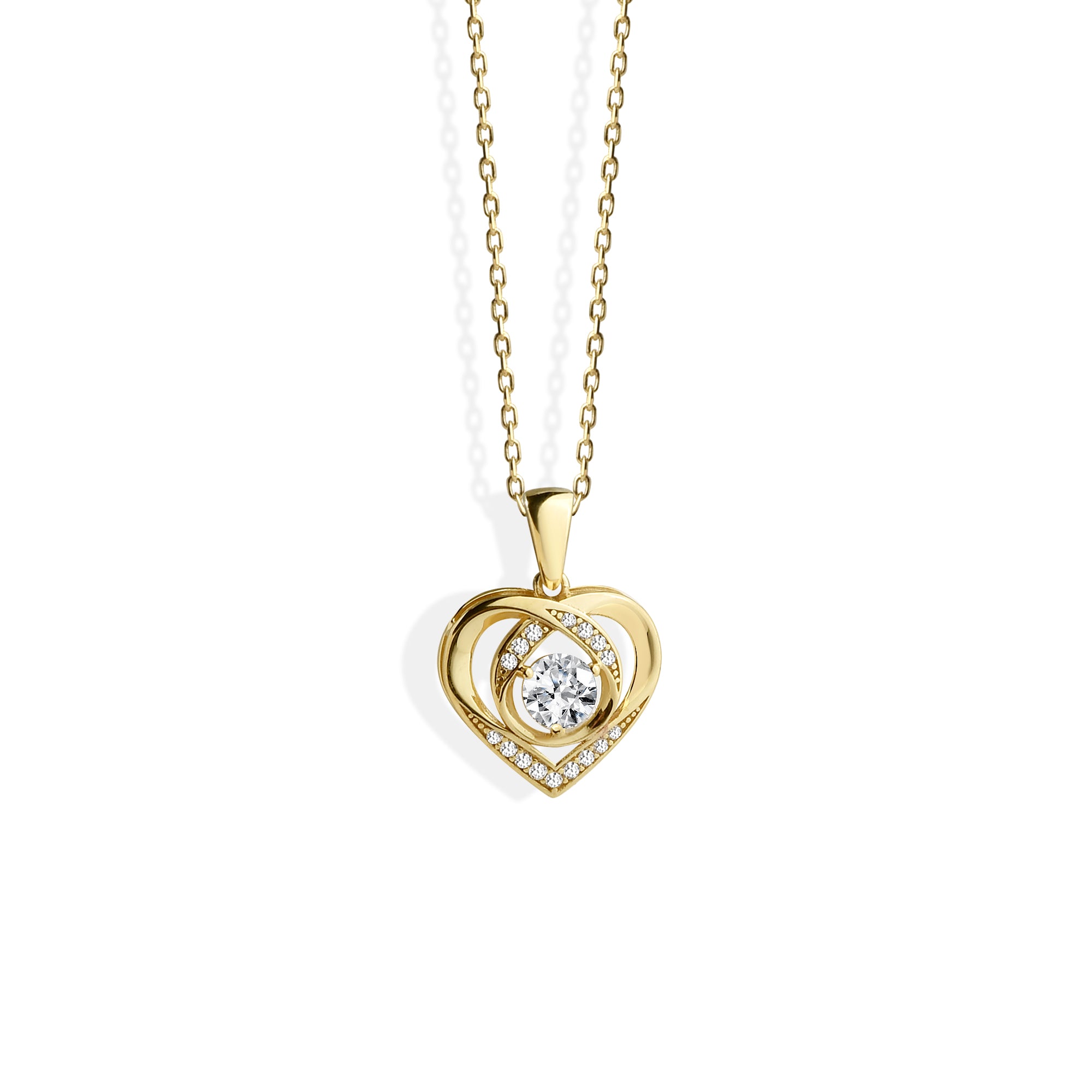 Herz Solitär Kette aus 925 Sterling Silber, vergoldet mit weißem Zirkonia, eleganter Schmuck