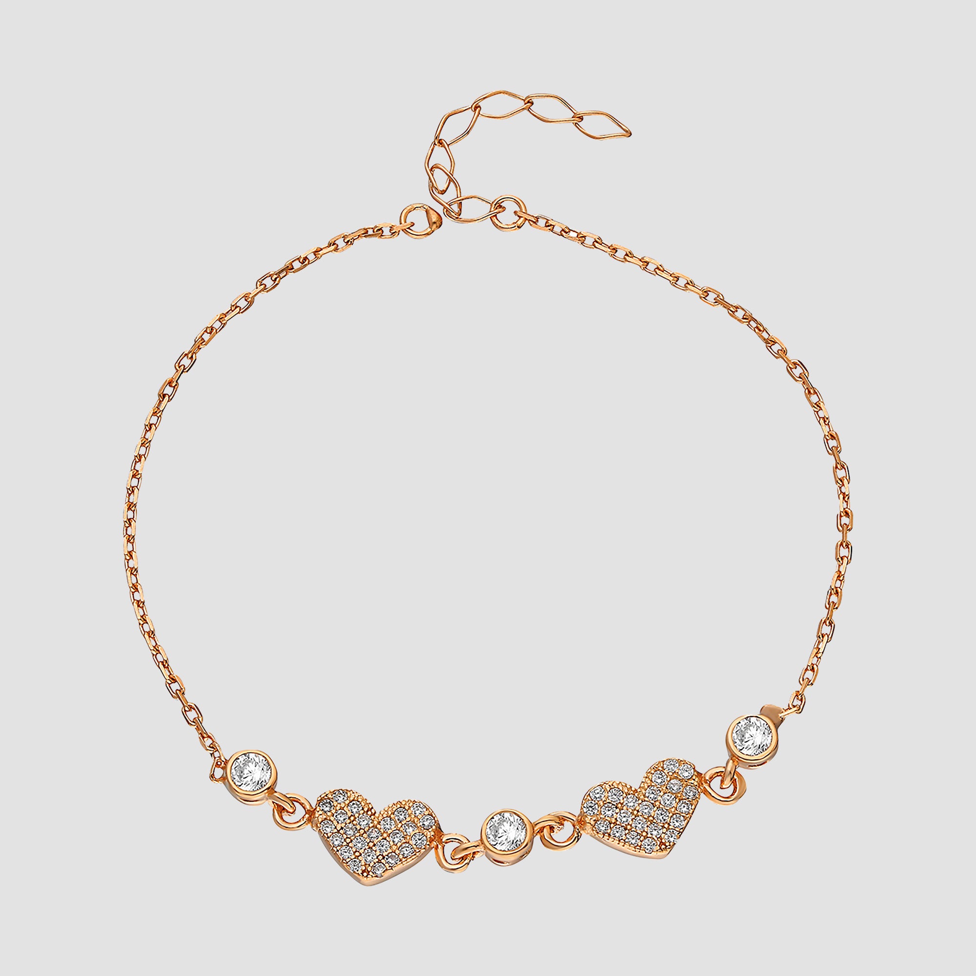 Herz Zirkonia Armkette Rosé aus 925 Sterling Silber, 14K vergoldet, mit weißen Zirkonia-Steinen