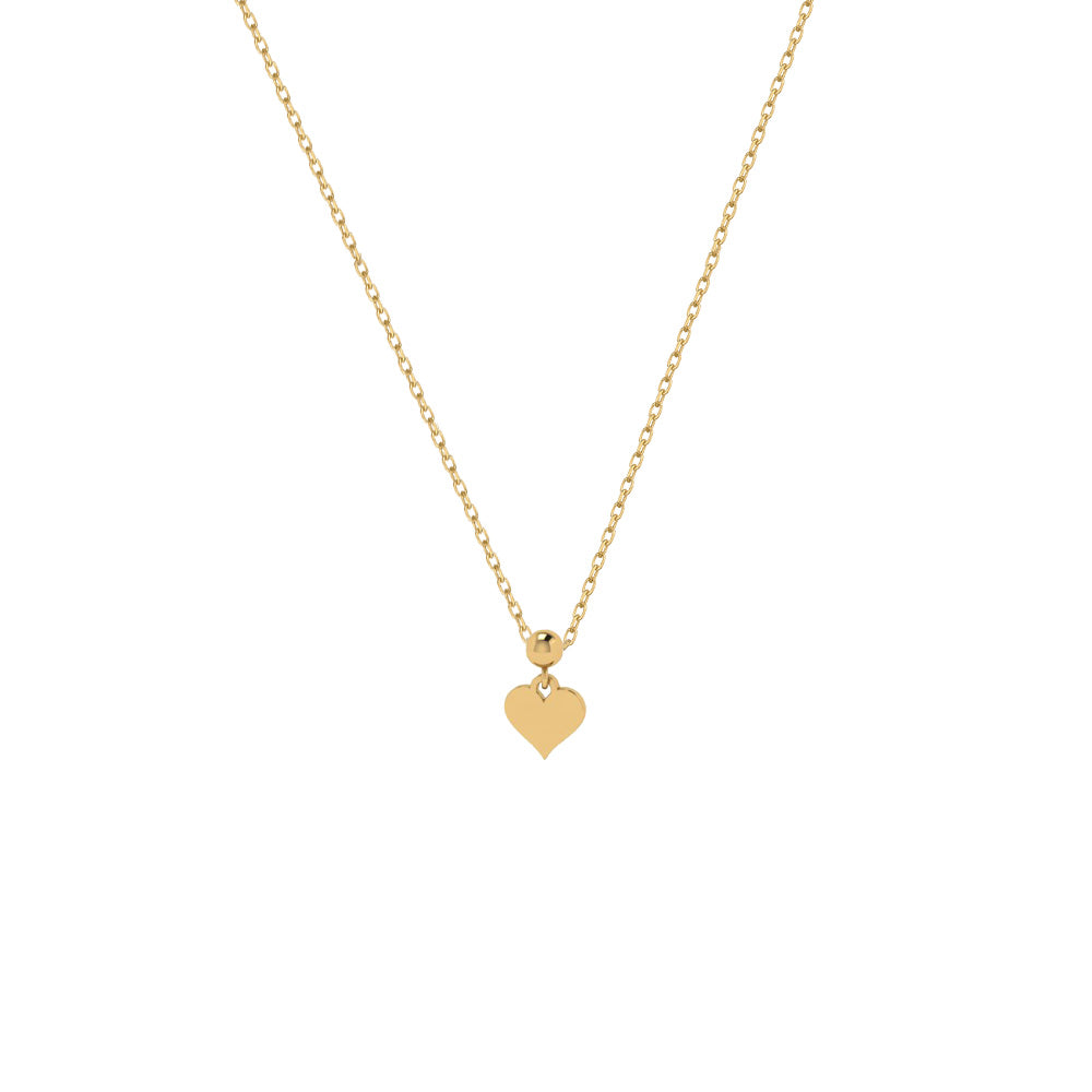 Minimalistische Hochglanz Herz Kette aus 925 Sterling Silber in Gold vor weißem Hintergrund.