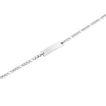 Filigranes Figaro ID Armband aus Edelstahl mit Gravurplatte, verstellbar, Detailaufnahme auf weißem Hintergrund,