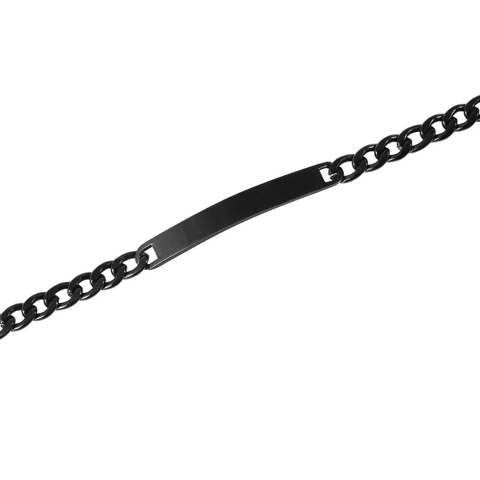 Schwarze Edelstahlkette mit gerader Gravurplatte, ID Armband Mittel für individuelle Gravur.