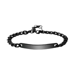 Schwarzes ID Armband aus Edelstahl mit mittelbreiter Gravurplatte, unisex und elegant am Handgelenk.