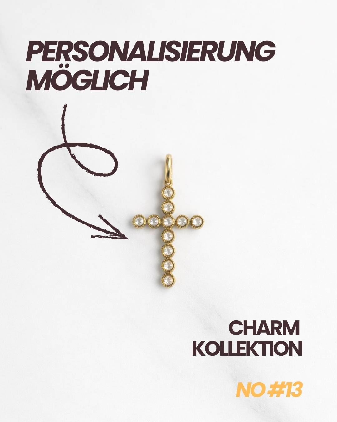 Kreuz Charm „Jerusalem“ goldfarben, funkelnde Steine, minimalistischer Damen Schmuck.