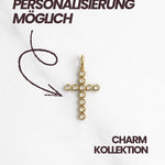 Kreuz Charm „Jerusalem“ goldfarben, funkelnde Steine, minimalistischer Damen Schmuck.