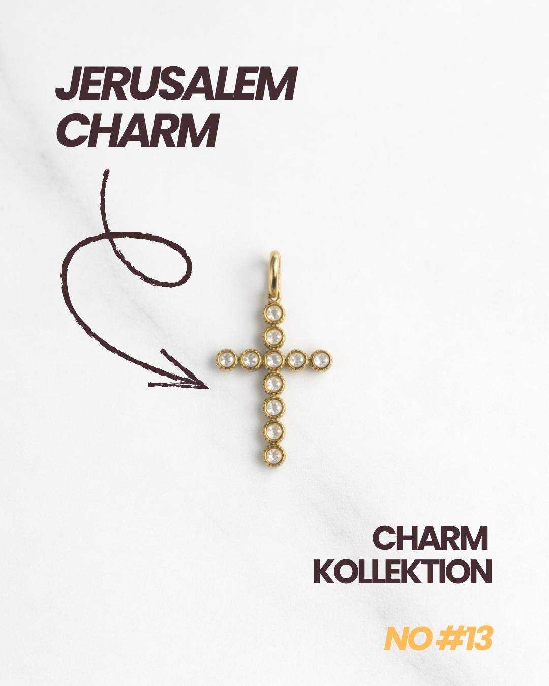 Gold Kreuz Anhänger Charm mit Zirkonia-Steinen, elegant und zeitlos für Armband oder Kette.