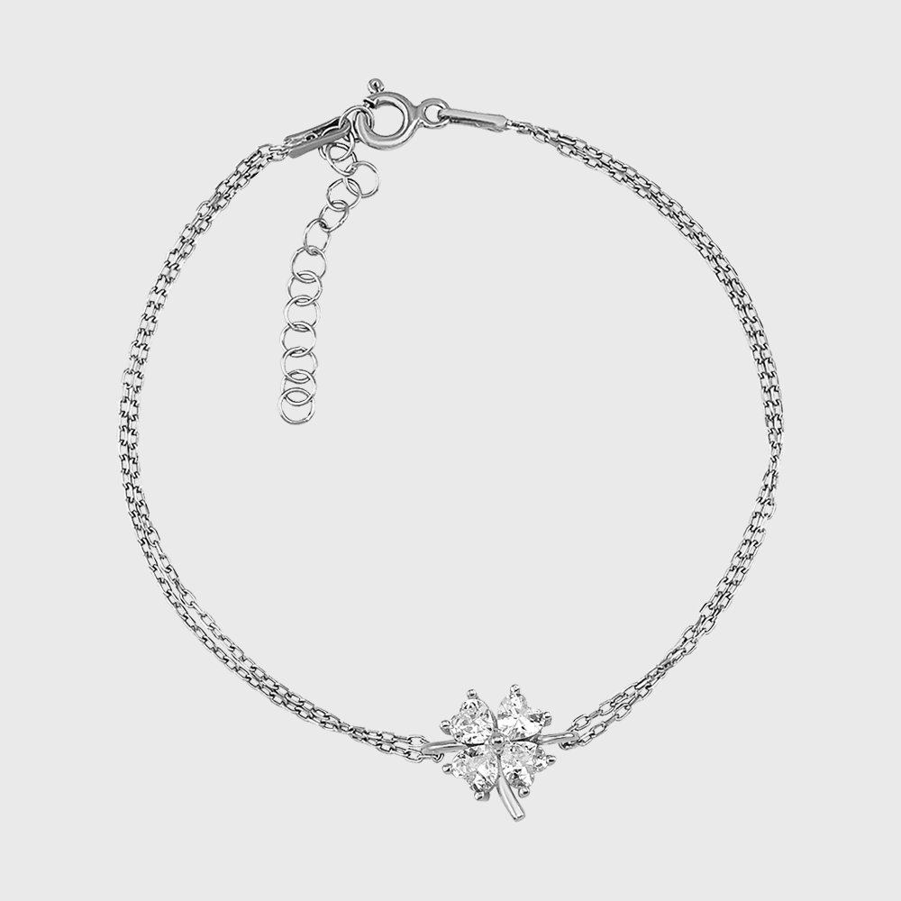 Kleeblatt Zirkonia Armkette Silber, 925 Sterling Silber rhodiniert, mit weißen Zirkonia-Steinen