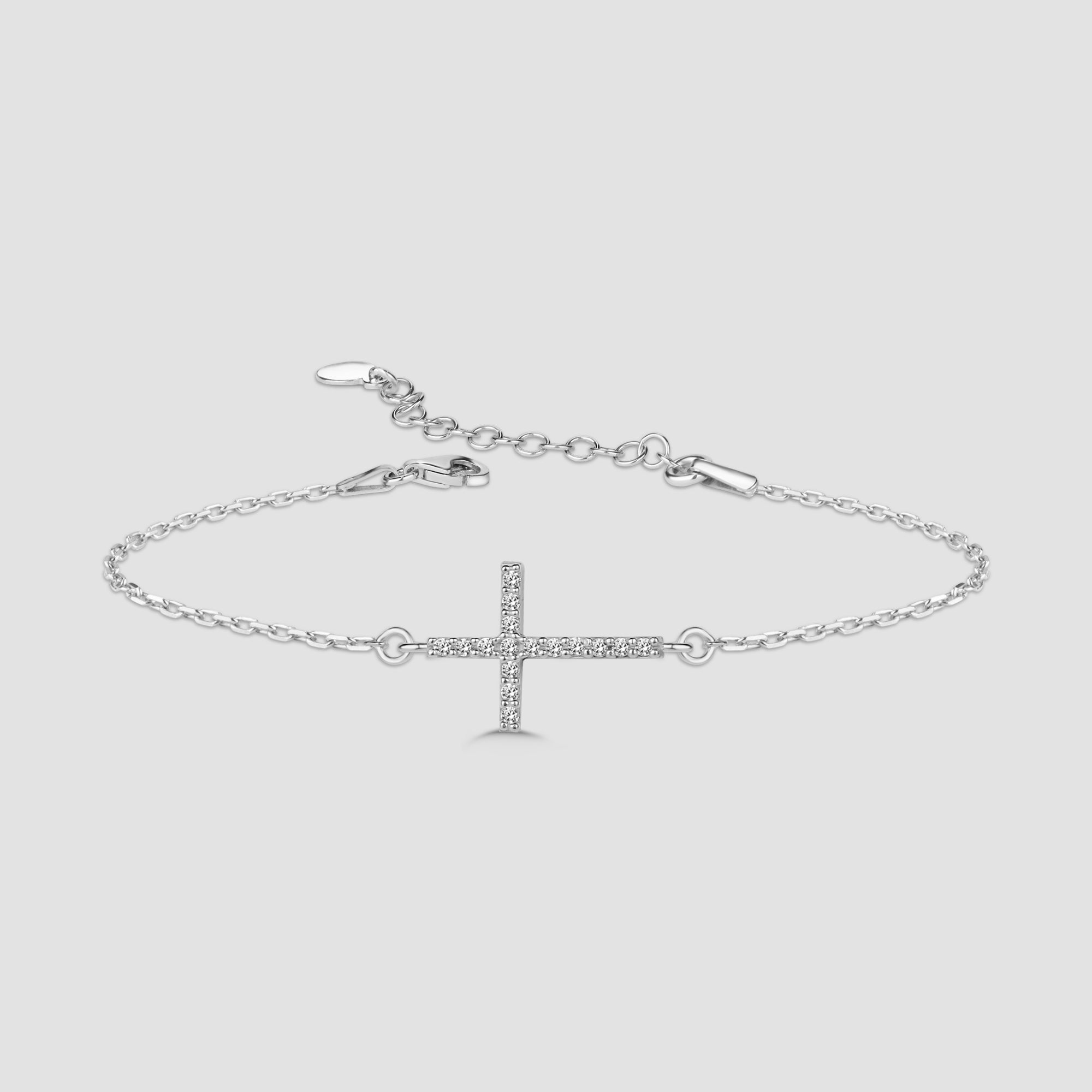 Kreuz Zirkonia Armkette in Silber aus 925 Sterling Silber mit Verlängerungskette.