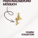 Laguna Charm Gold mit Hinweis auf Personalisierung, Delfin-Anhänger passend für Armband oder Kette.