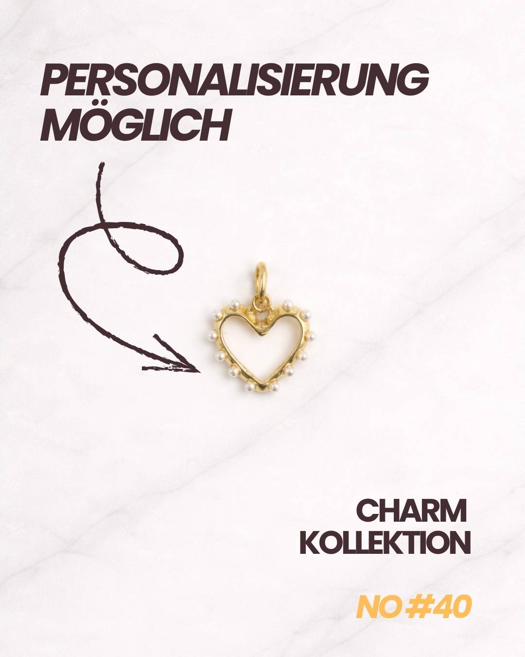 Filigraner Herz-Charm in Gold mit Perlendetails für Armband oder Kette.