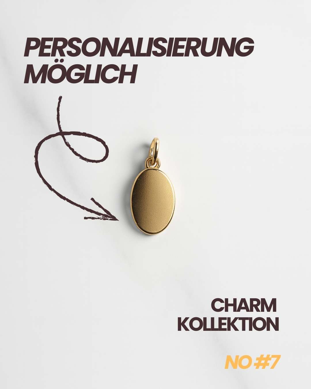 Ovallförmiger Charm aus 14-Karat Vergoldung, geeignet für Personalisierung und kombinierbar mit allen Ketten