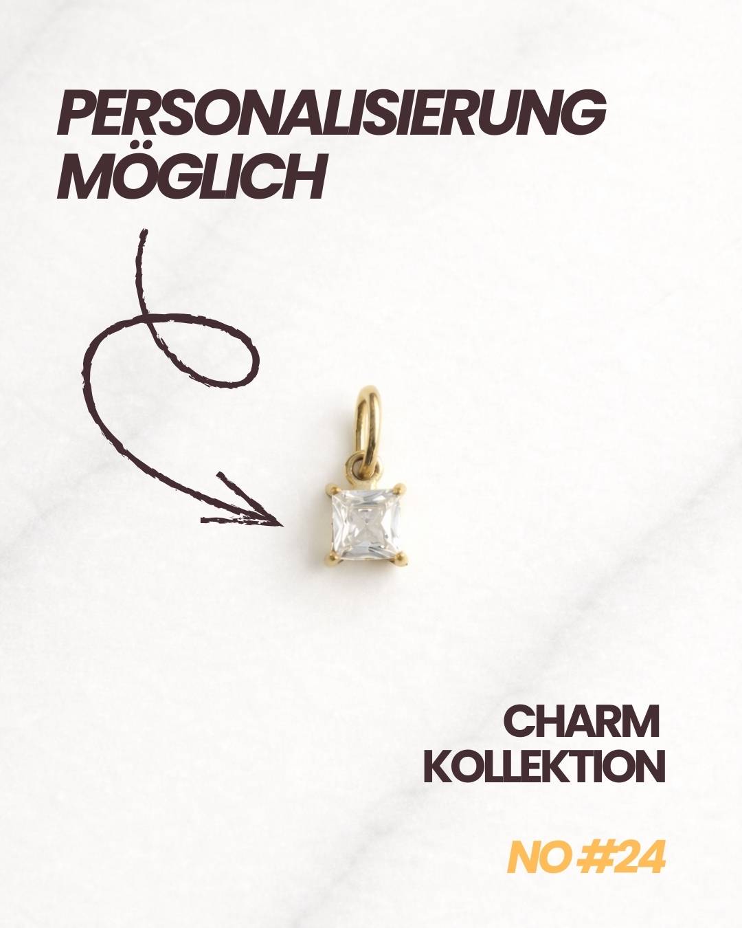 Milan CHARM Gold mit Hinweis auf Personalisierung, moderner Produktshot.