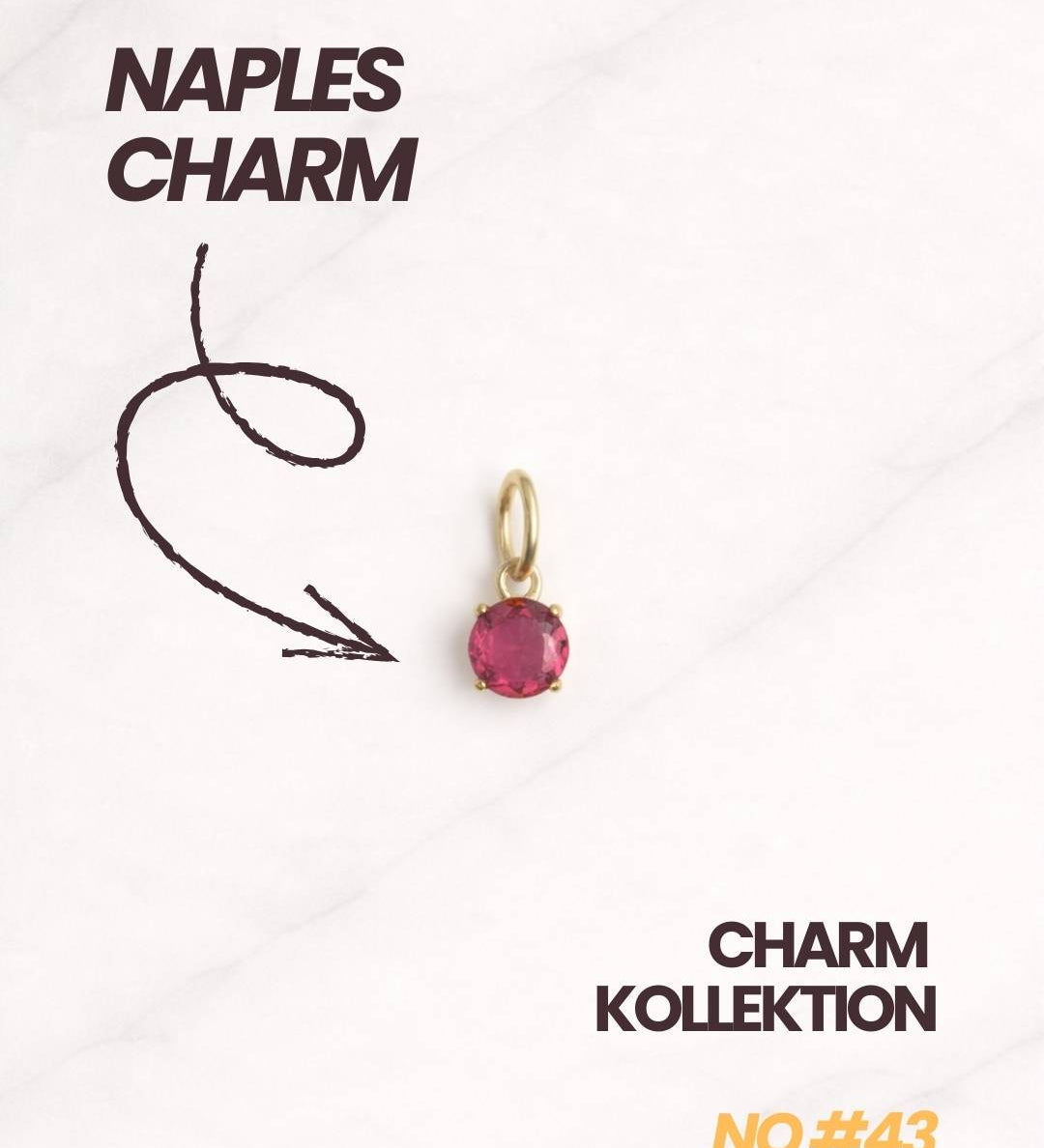 Naples CHARM Damen Anhänger vergoldet mit pinkem Kristall und modernem Design.