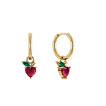 Runde Creole mit Afpel-Charm, 925 Silber 14K vergoldet, grün-rote Zirkonia